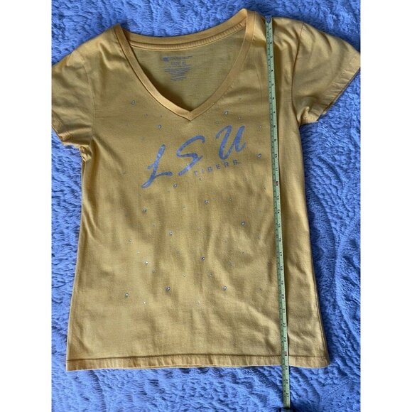 Colosseum LSU Women's Yellow V-Neck Shirt With Small Rhinestones XL fits like L - Picture 8 of 9